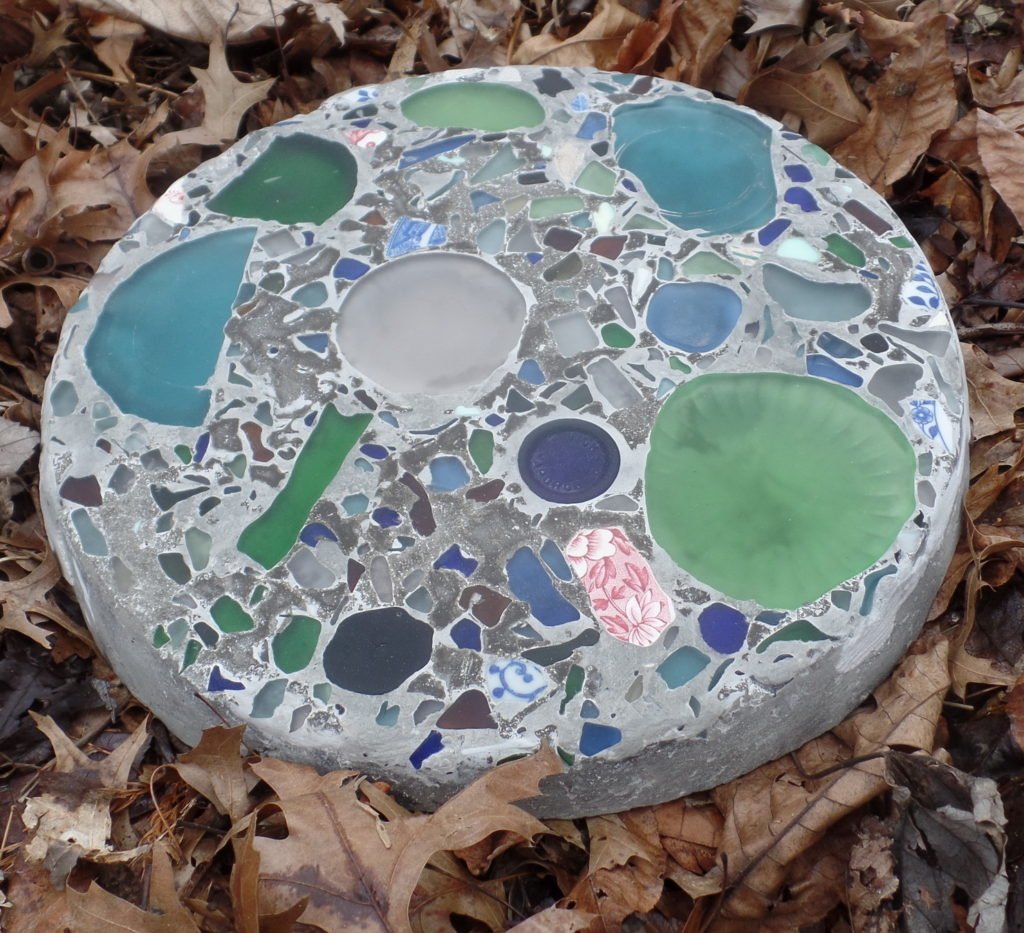 Beach glass stepping stone